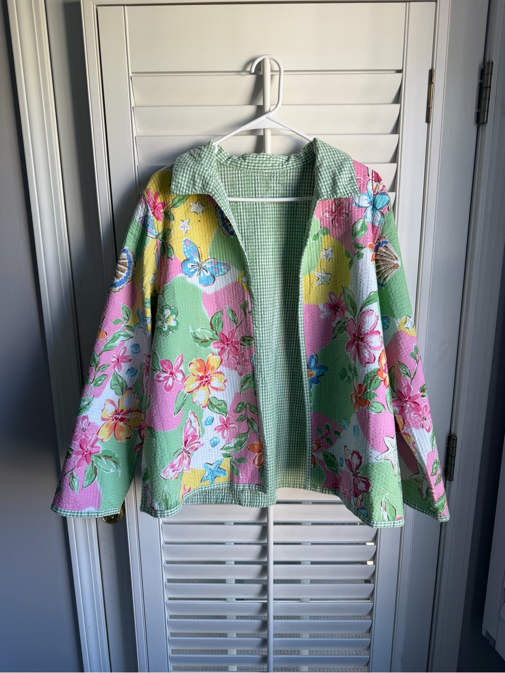 Reversible quilted shacket floral gingham cottagecore coastal picnic